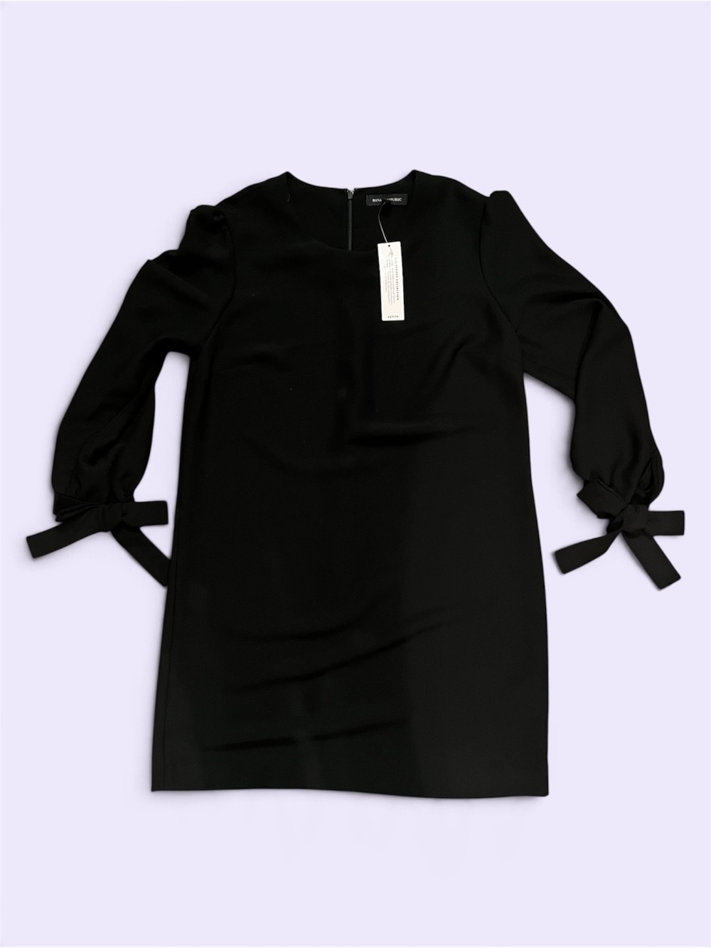 Banana Republic Petite 12 Black Long Sleeve Tie-Cuff Shift Dress